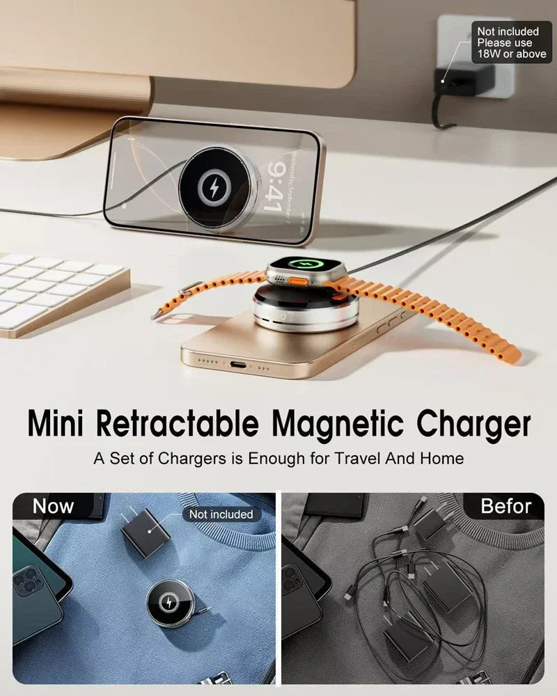 3-in-1 Wireless Charger Zinc Alloy Portable Wireless Charger Retractable Cable Magnetic Wireless Charger Wireless Charger Stand