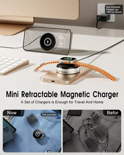 3-in-1 Wireless Charger Zinc Alloy Portable Wireless Charger Retractable Cable Magnetic Wireless Charger Wireless Charger Stand