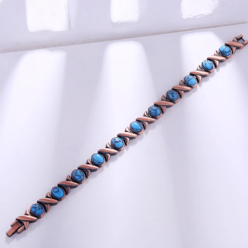 Copper Bracelet for Women for Arthritis and Joint Solid Metal Magnetic Therapy Bangle With Chain Link Health Energy Jewelry