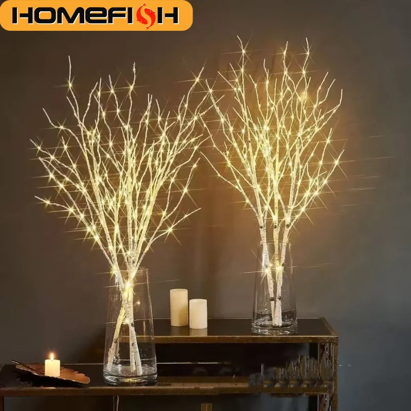 HOMEFISH 1 PC White Birch Branch LED Festive Lights Battery Operated for Christmas Party Wedding Outdoor Decoration Twig Lights