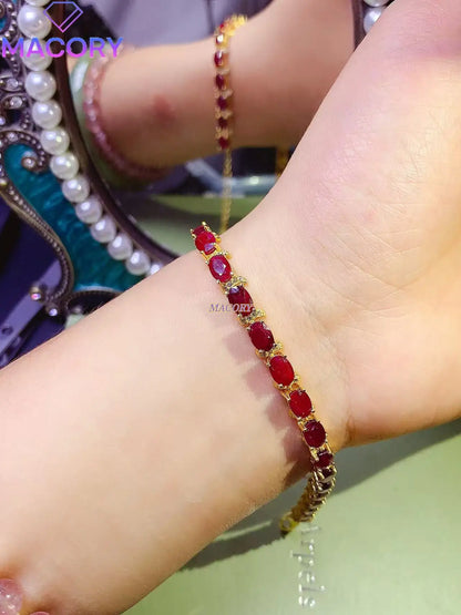 Exquisite red ruby bracelet for women, 925 sterling silver, new stylish classic design, vibrant gemstone colors, finely crafted