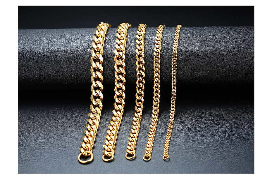 Vnox Mens Simple 3-11mm Stainless Steel Curb Cuban Link Chain Bracelets for Women Unisex Wrist Jewelry Gifts