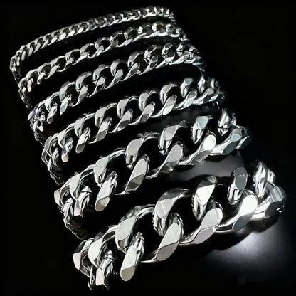 HNSP 3MM-15MM Thick Stainless Steel Cuban Chain Bracelet For Men Adjustable Size Trend Accessory Jewelry Hand Chains Male