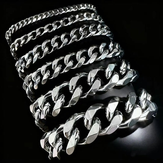 HNSP 3MM-15MM Thick Stainless Steel Cuban Chain Bracelet For Men Adjustable Size Trend Accessory Jewelry Hand Chains Male