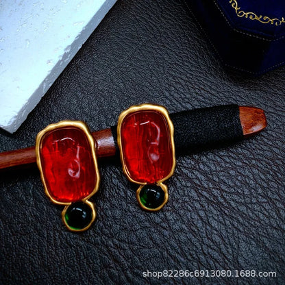 Jelly translucent gemstone earrings fashion luxury high sense 9 earrings female