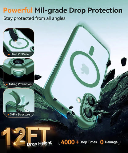 Magsafe Magnetic Luxury Armor Shockproof Case For iPhone 17 Air 16 15 14 13 Pro Max For Wireless Charge Matte Translucent Cover