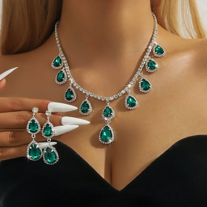 Women's Elegant Crystal Decorated Jewelry Set Trendy Pendant Necklace & Dangle Earrings Jewelry Set for Daily Clothing Decor