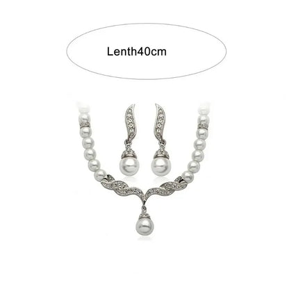 Elegant Necklace Earrings Women Fashion Jewelry Set Faux Pearl Bridal Wedding Alloy Party Studs Necklace Earrings Set