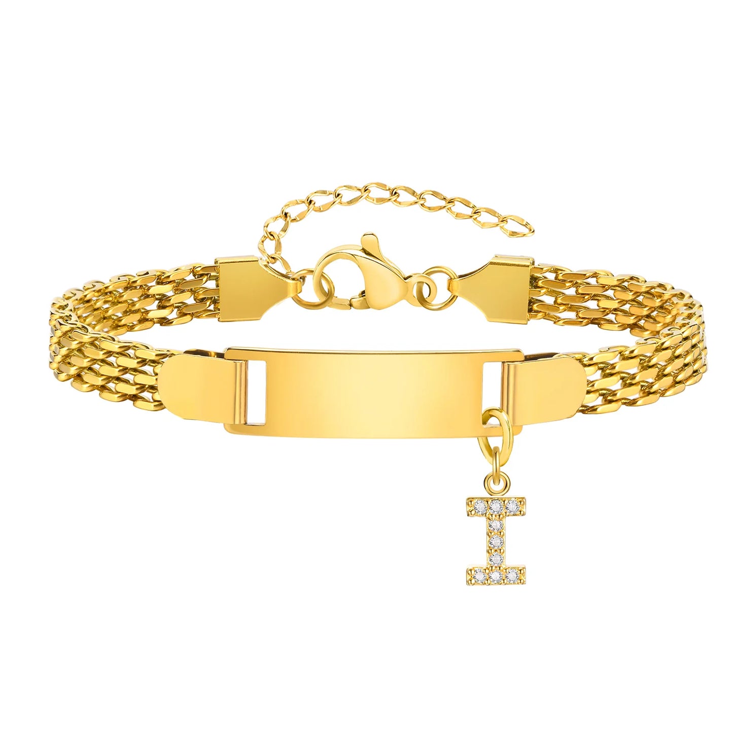 Personalized Engrave ID Name Custom Bracelet for Women Girl, Initial A-Z Letter Alphabet Pendant Stainless Steel Jewelry Gift