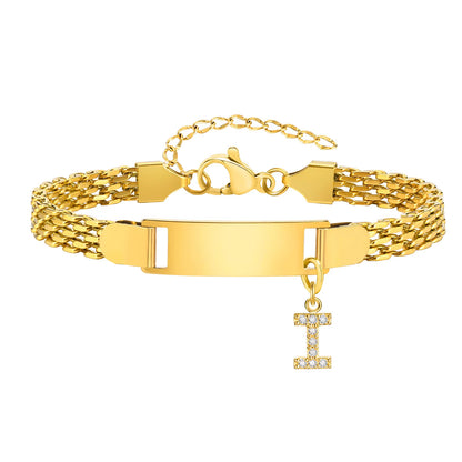 Personalized Engrave ID Name Custom Bracelet for Women Girl, Initial A-Z Letter Alphabet Pendant Stainless Steel Jewelry Gift