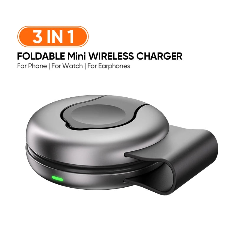 3-in-1 Foldable Magnetic Wireless Charger, 15W Fast Charging, Multi-function Wireless Charging for IPhone, IWatch, Earphones
