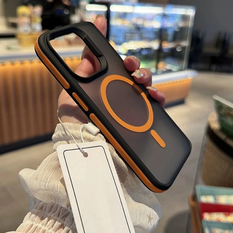 Luxury Matte Armor Phone Case For iPhone 16 15 14 11 12 13 Pro Max Plus Magsafe Magnetic Bumper Back Cases Cover Funda Coque