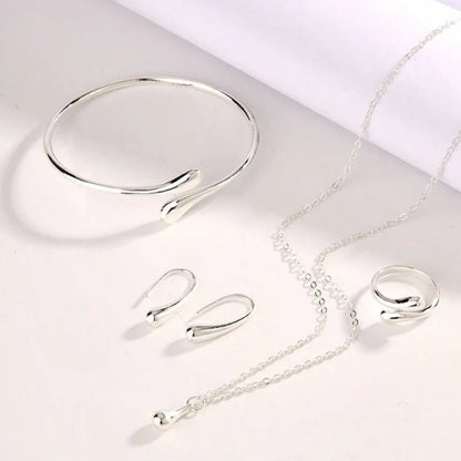 Ladies' Fashion Tear Bead Jewelry Set Gold Ring Necklace Bracelet Earring Four Piece Set Suitable For Engagement Jewelry Gifts