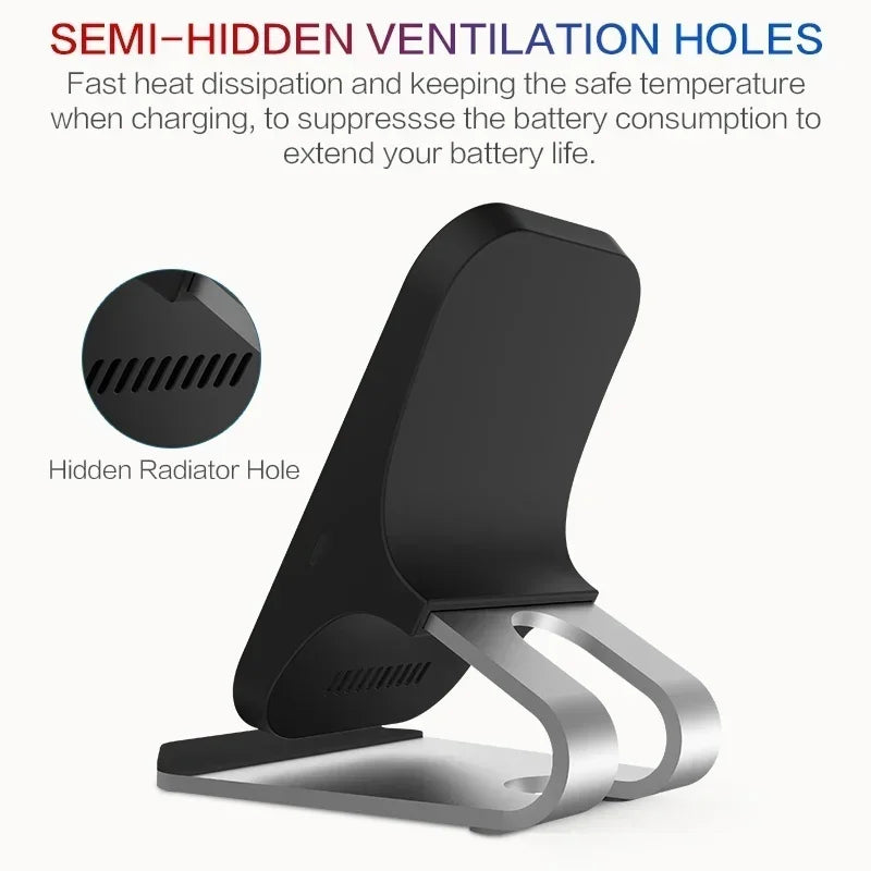 10W Qi Fast Wireless Charger Mount 2 Coils Anti-Slip Rubber Case Friendly Type-C Input Pad