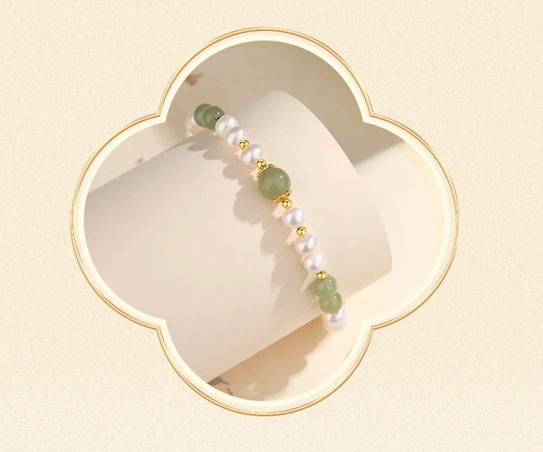 Jades Jewelry For Wedding Women Girlfriend Christmas Gifts Agates Elastic Bangle Bracelets Green Stone Beads Bracelet Crystal