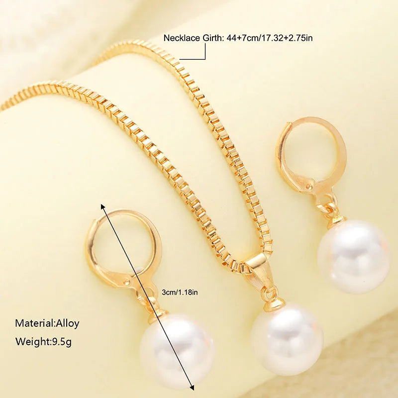 New Round Pearl Jewelry Set Of Earring Pendant Necklace For Women Exquisite Fashion Wedding Jewelry Set Gift