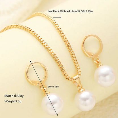 New Round Pearl Jewelry Set Of Earring Pendant Necklace For Women Exquisite Fashion Wedding Jewelry Set Gift