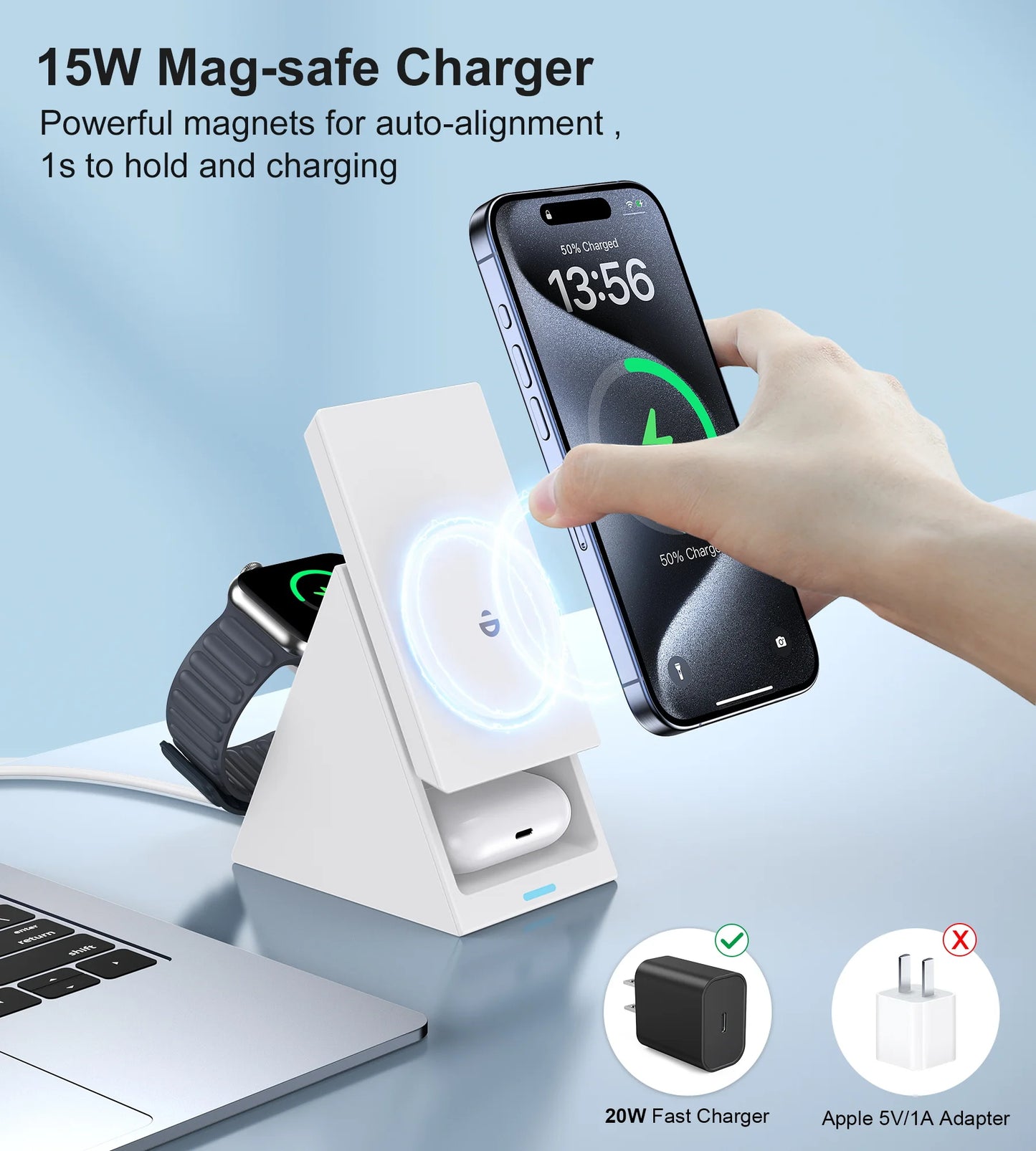 15W Wireless Fast Charging Stand Three-in-One Charger for Phone Watch And Earphones Popular Wireless Charging Base