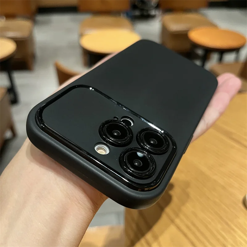 Luxury Matte Silicone Soft Case For iPhone 16 15 14 13 12 11 Pro Max Plus Drawing Line Solid Black White Ultra Thin Cover Shell