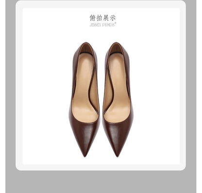 brown light Heels for women luxury Spring High Heels Shoes Stiletto Pointed Toe Pumps Leather Ladies Prom Party Shoes Women