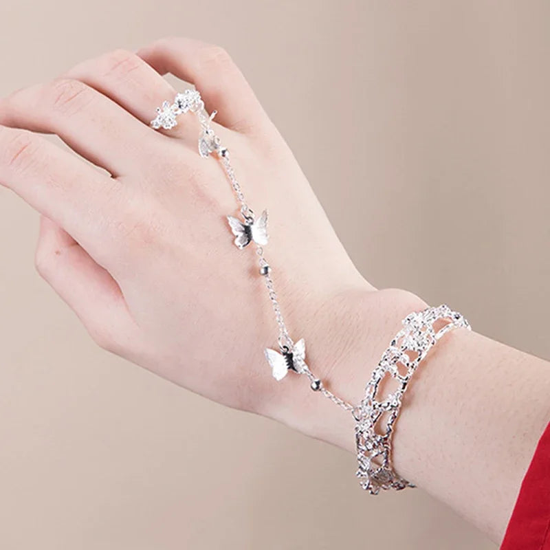 Bracelet Hand Accessories For Women Fashion Connected Finger Bracelet On Hand Female Ring Boho Jewelry Браслет Женский