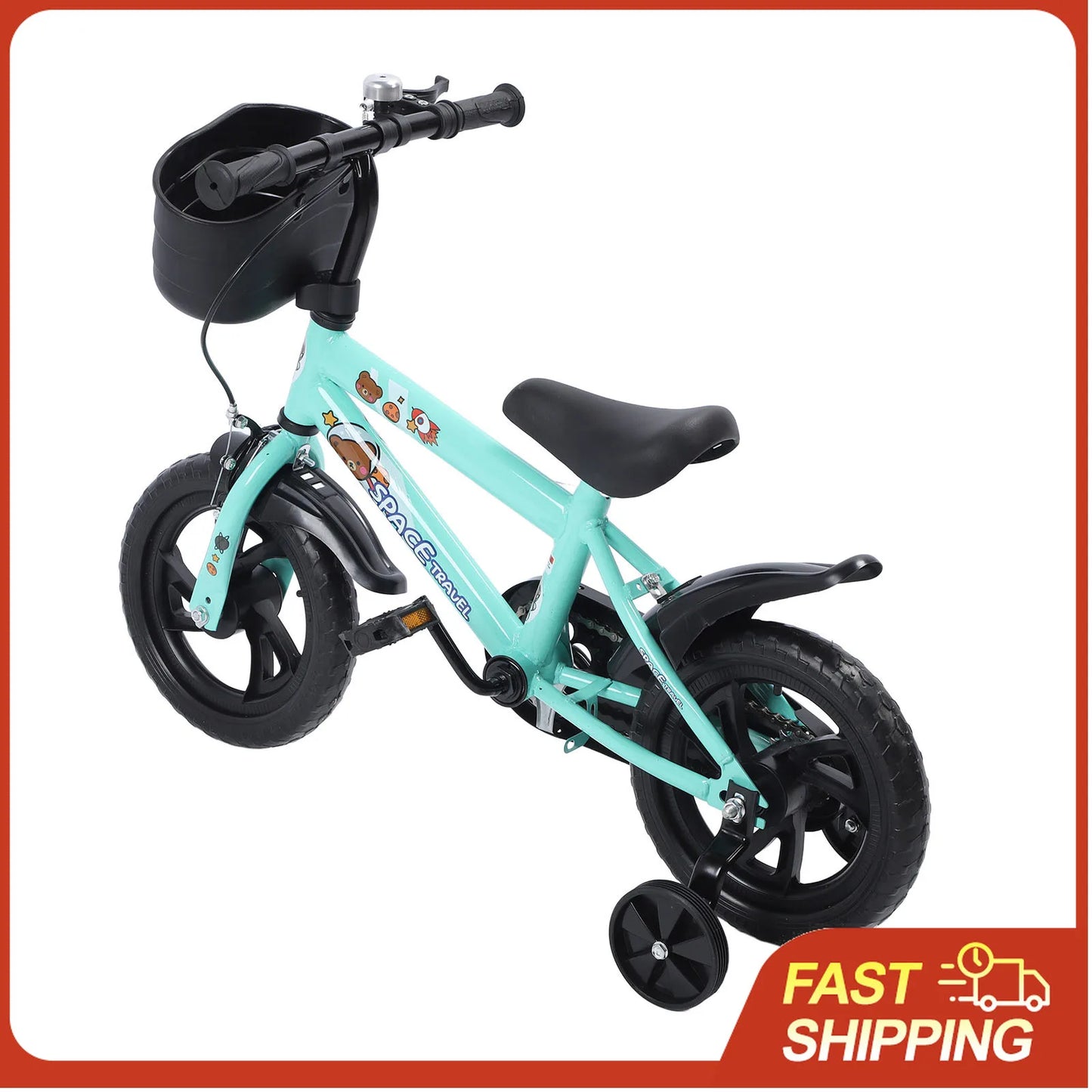 12" Kids Bike with Training Wheels for 2-6 Years Old, High Carbon Steel Frame Adjustable Seat & Handlebars
