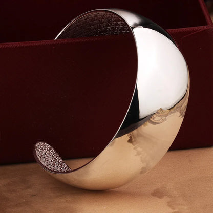 Simple Glossy Talisman 925 Silver Bracelet Women's Ethnic Style Fashion Wide Bracelet Open Stacked Jewelry