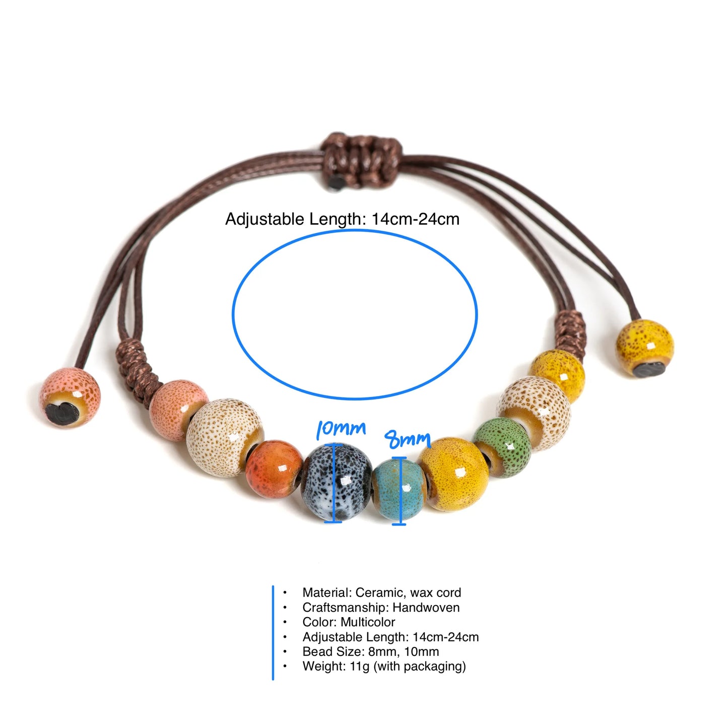 Colorful Handmade Ceramic Bracelet Adjustable Boho Style Jewelry for Women and Men 1155