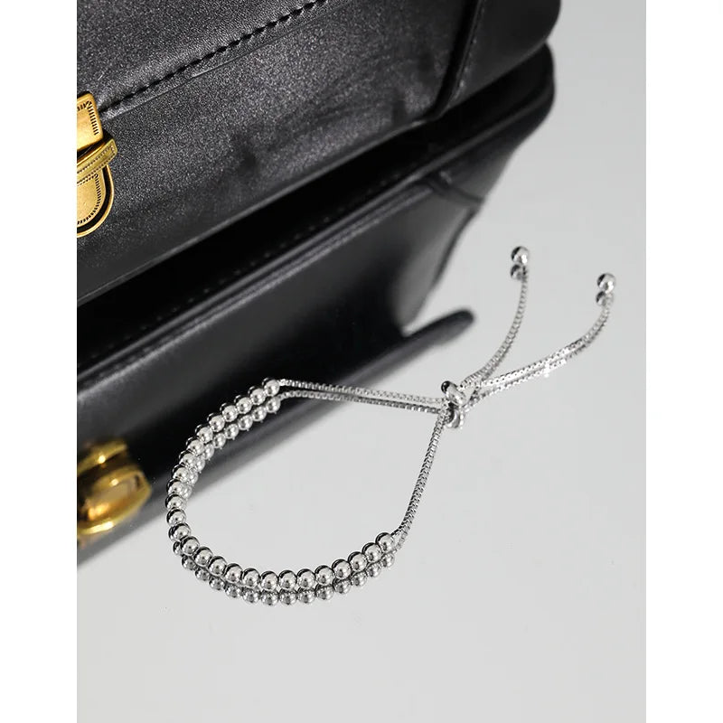 Genuine 925 Sterling Silver 3mm Beaded Bracelet with Adjustable and Minimalist Style Fashion Design Hand Women Jewelry