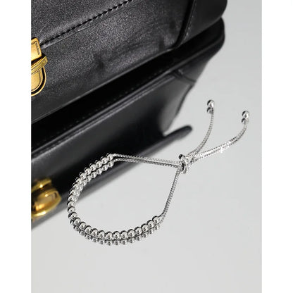 Genuine 925 Sterling Silver 3mm Beaded Bracelet with Adjustable and Minimalist Style Fashion Design Hand Women Jewelry