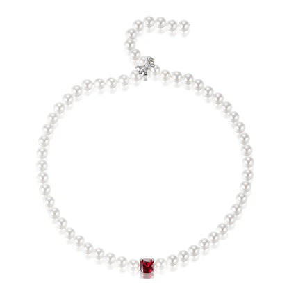 Red Jewel Bow Statement Freshwater Pearl Women Wedding And Engagement Necklace Sterling Silver 925 Luxury Jewellery For Wom
