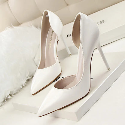 Women 7.5cm 10.5cm High Heels Yellow Pumps Office Stiletto Wedding Bridal Scarpins Short Heels Lady Hollow Party Shoes