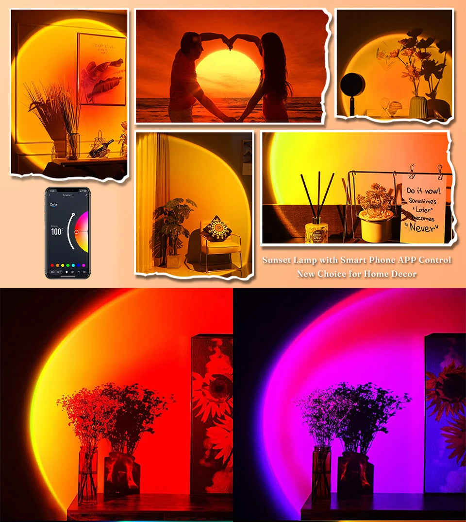 LED Sunset Lamp Nightlights USB Projector Birthday Party Decoration Mood Lights For Bedroom Living Room Wall Photography