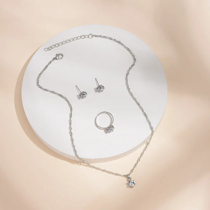 5Pcs Elegant Crystal Jewelry Set Zirconia Ring Necklace Bracelet Earrings Simple Set Jewelry Fashion Versatile Trendy Jewelry