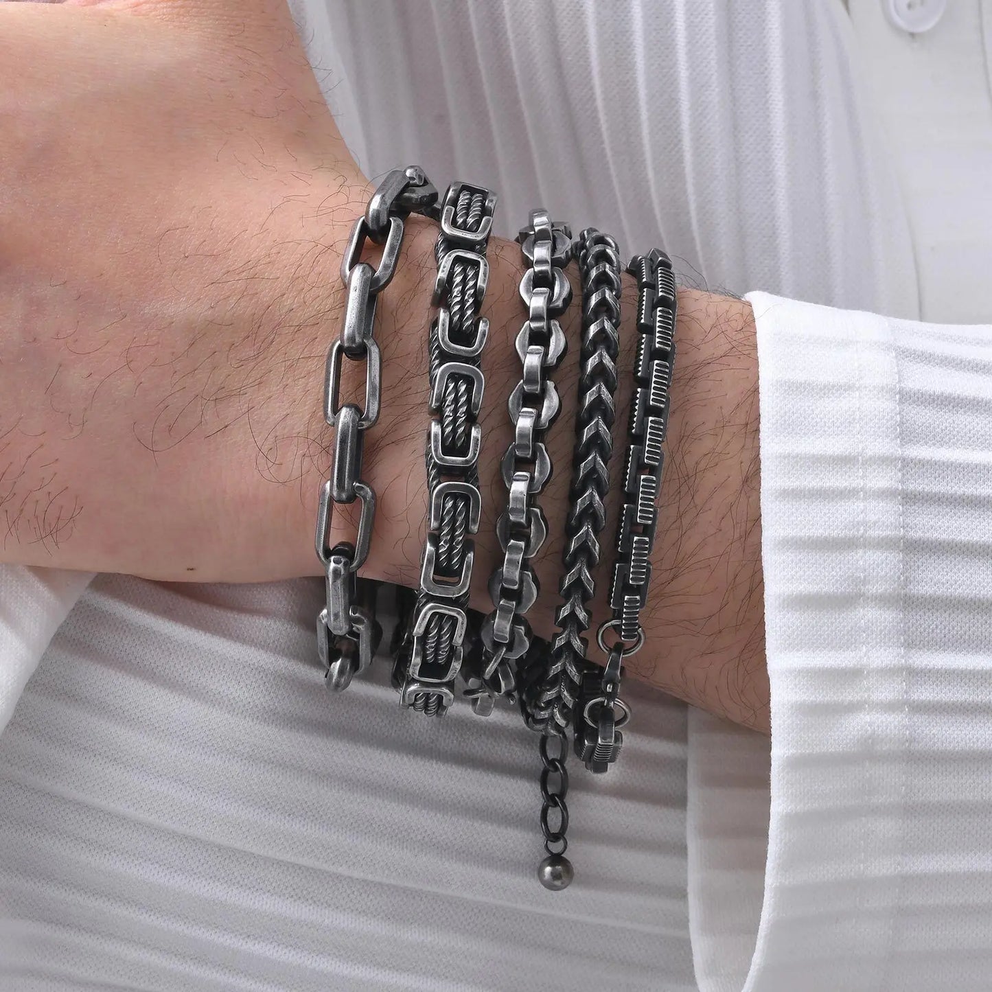 Vintage Chain Bracelets for Men Boys,Byzantine Stainless Steel Braided Link Wristband,Retro Jewelry Birthday Father Gifts