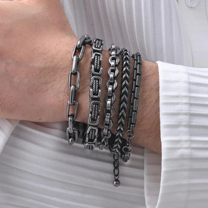 Vintage Chain Bracelets for Men Boys,Byzantine Stainless Steel Braided Link Wristband,Retro Jewelry Birthday Father Gifts