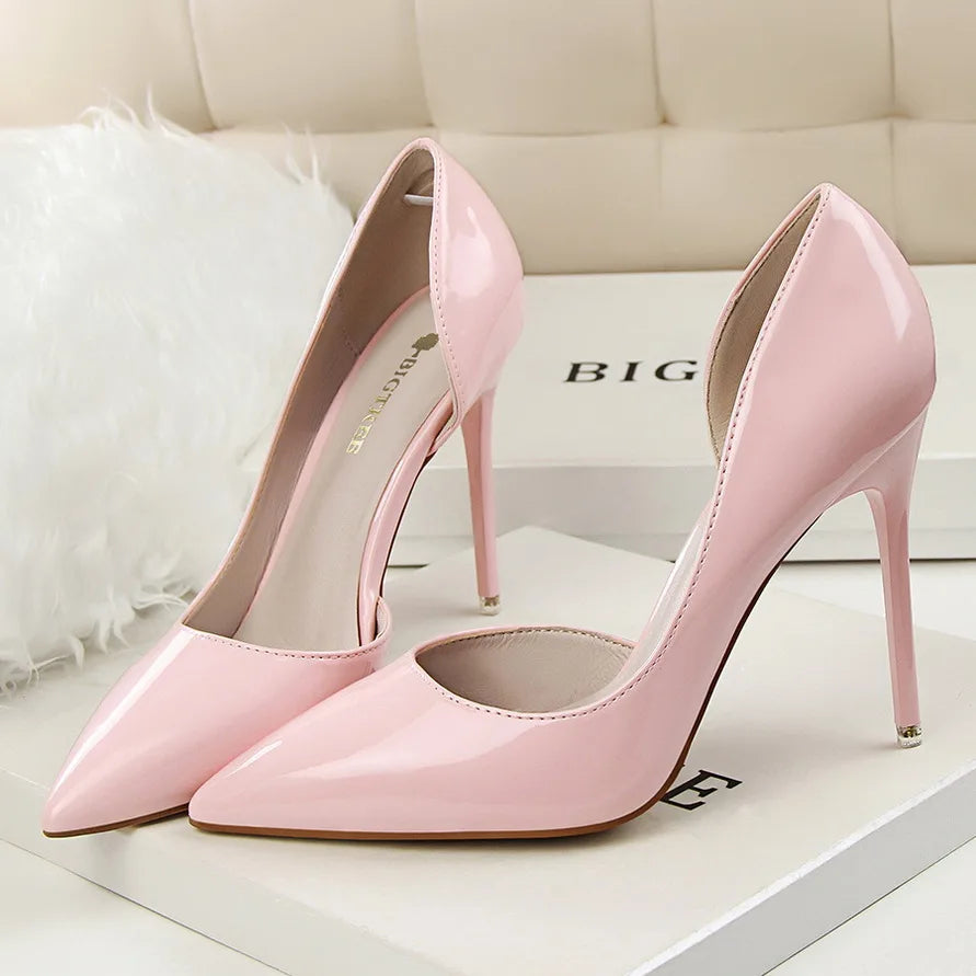 Women 7.5cm 10.5cm High Heels Yellow Pumps Office Stiletto Wedding Bridal Scarpins Short Heels Lady Hollow Party Shoes