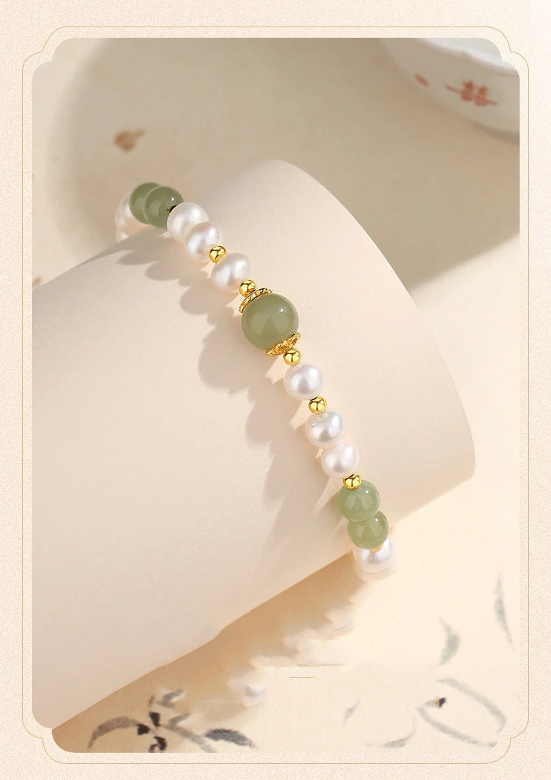 Jades Jewelry For Wedding Women Girlfriend Christmas Gifts Agates Elastic Bangle Bracelets Green Stone Beads Bracelet Crystal