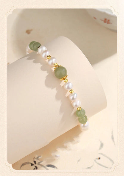 Jades Jewelry For Wedding Women Girlfriend Christmas Gifts Agates Elastic Bangle Bracelets Green Stone Beads Bracelet Crystal