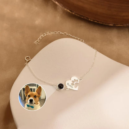 Custom Photo Projection Name Bracelets Personalized Picture Dog Cat Paw Charm Custom Name Text Pet Jewelry Gifts for Women