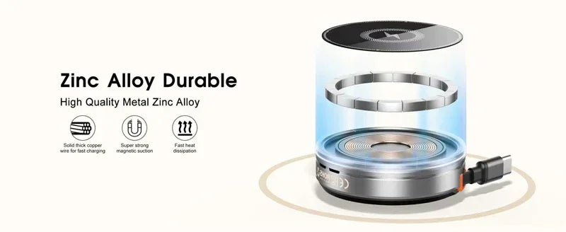 3-in-1 Wireless Charger Zinc Alloy Portable Wireless Charger Retractable Cable Magnetic Wireless Charger Wireless Charger Stand