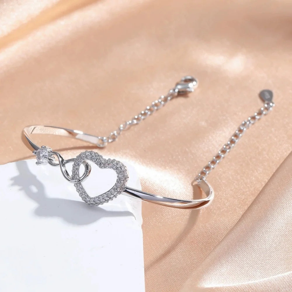‌Heart Bracelet with Extender Chain, Women Fashion Alloy Gold Plated Jewelry‌