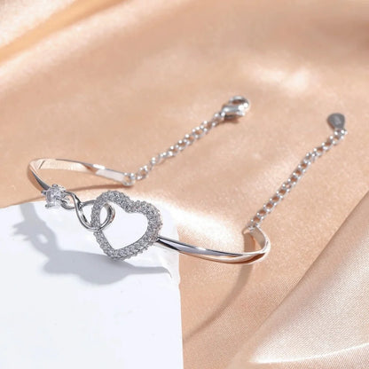 ‌Heart Bracelet with Extender Chain, Women Fashion Alloy Gold Plated Jewelry‌