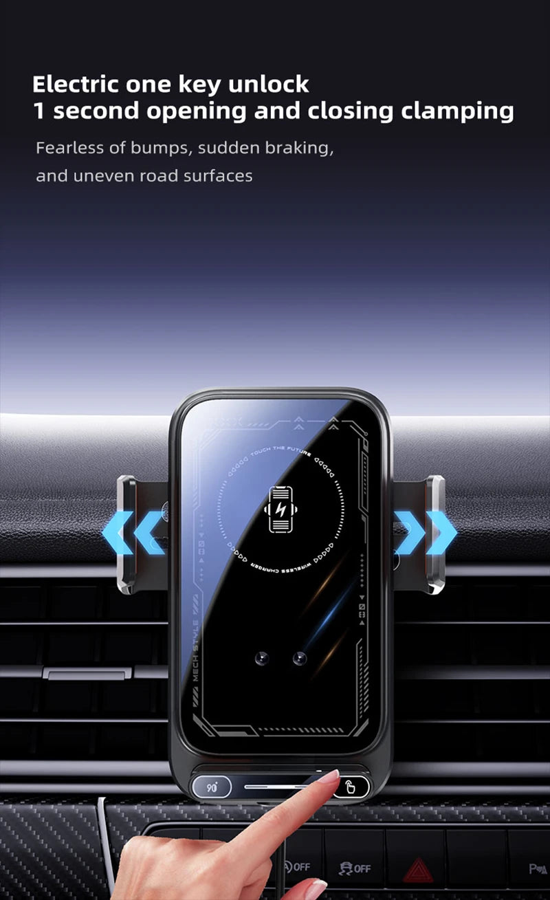 Car Phone Charger Phone Holder 66W Wireless & Wired Charger Auto Sensing One-Touch Release and Rotation Qi FCC ROHS Certified