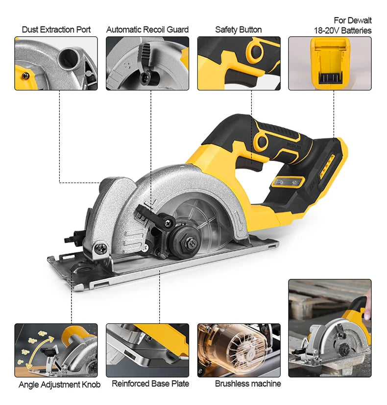 Electric Goddess 5in Brushless Electric Circular Saw ﻿For Dewalt 20V Battery ﻿Cordless 1000W Handheld Woodwork Saw Power Tool ﻿