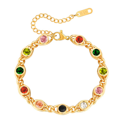 Colorful Zircon Bracelet for Women, 18k Gold Plated Birthstone Bangle, Waterproof Chain Jewelry