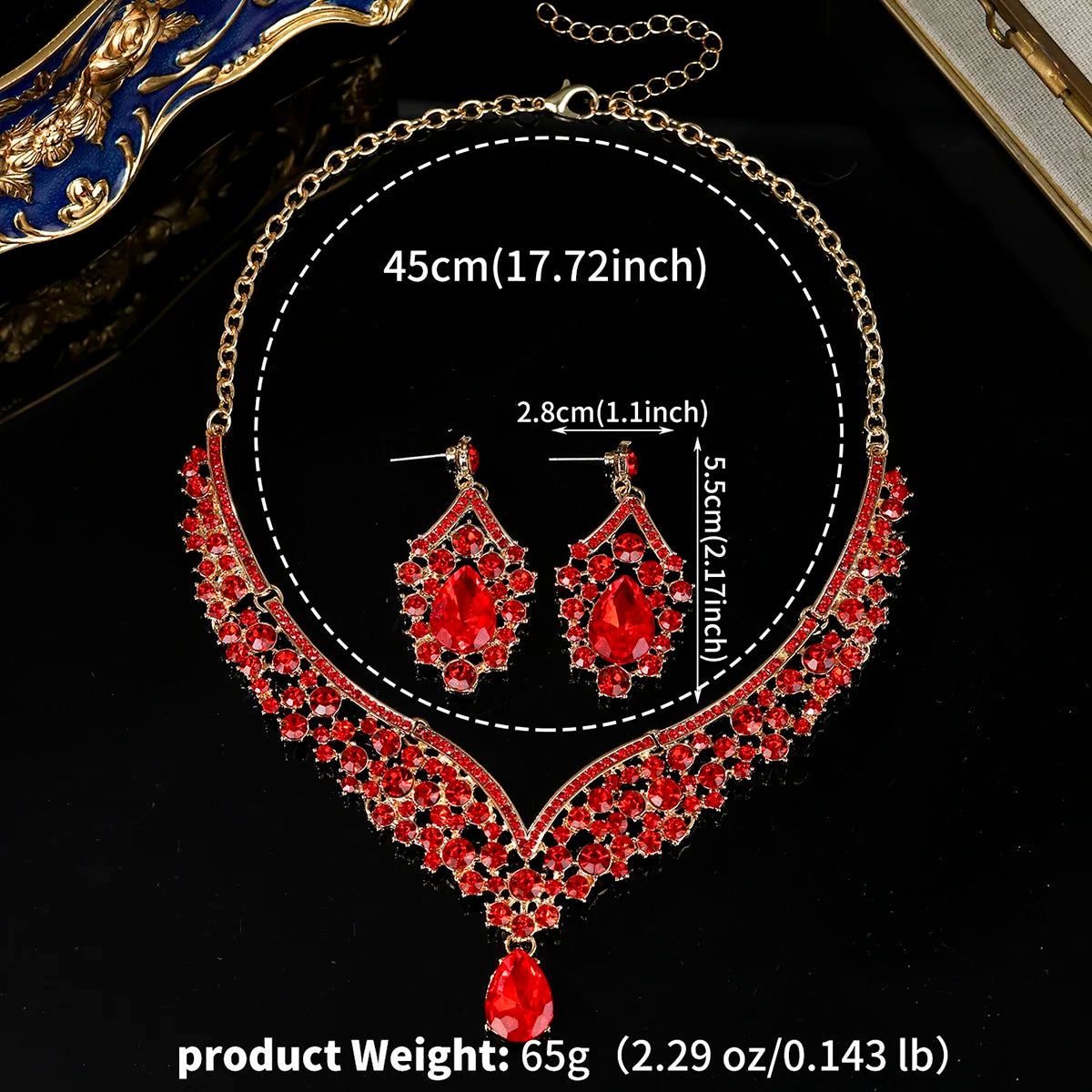 European-Style Bridal Jewelry Set Baroque Crystal Pendant Grand Necklace and Earrings Set Banquet Fashion Jewelry for Women