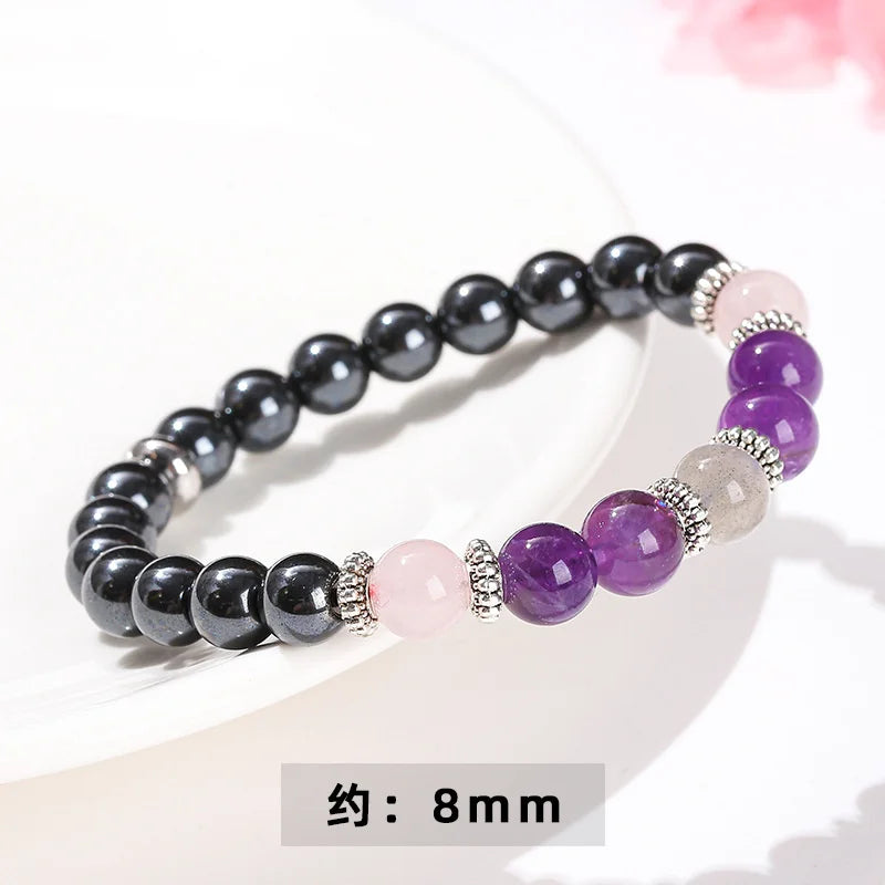 1PC/Empath Protection Bracelet Black Tourmaline Hematite Rose Quartz Amethyst and Labradorite Boho Stress Relief Jewelry Gift