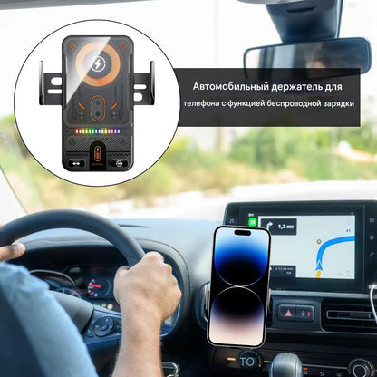 Car Air Vent Electric Rotating Opening Closing Phone Holder Fast Charging 15W Wireless Charger Dua l Coil RGB Light Smart Phones