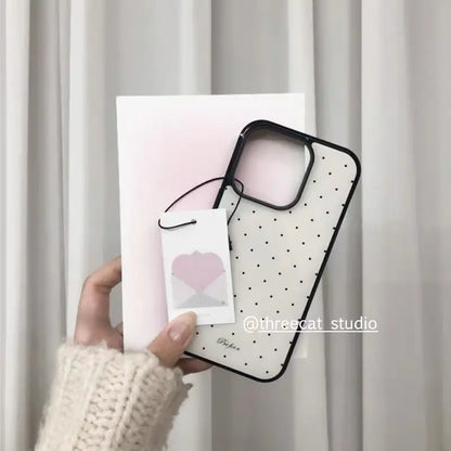Korean Ins Style Simple Black Polka Dots Phone Case For iPhone 16 15 14 13 12 11 Pro Max MIni Xr X XsMax 7 8 Plus Cute Y2K Cover